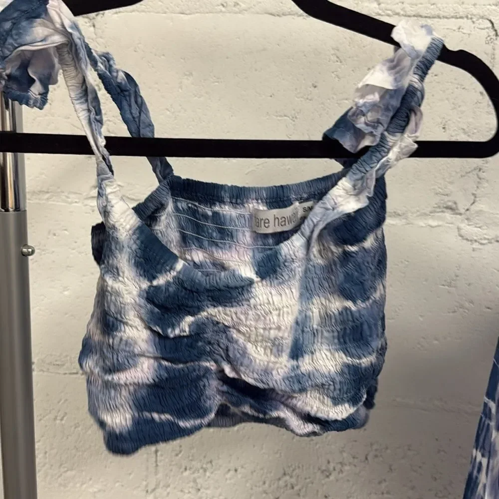 Blue & White Tie-Dye Two Piece TIARE HAWAII - Size S/M Like New Skirt Crop Set